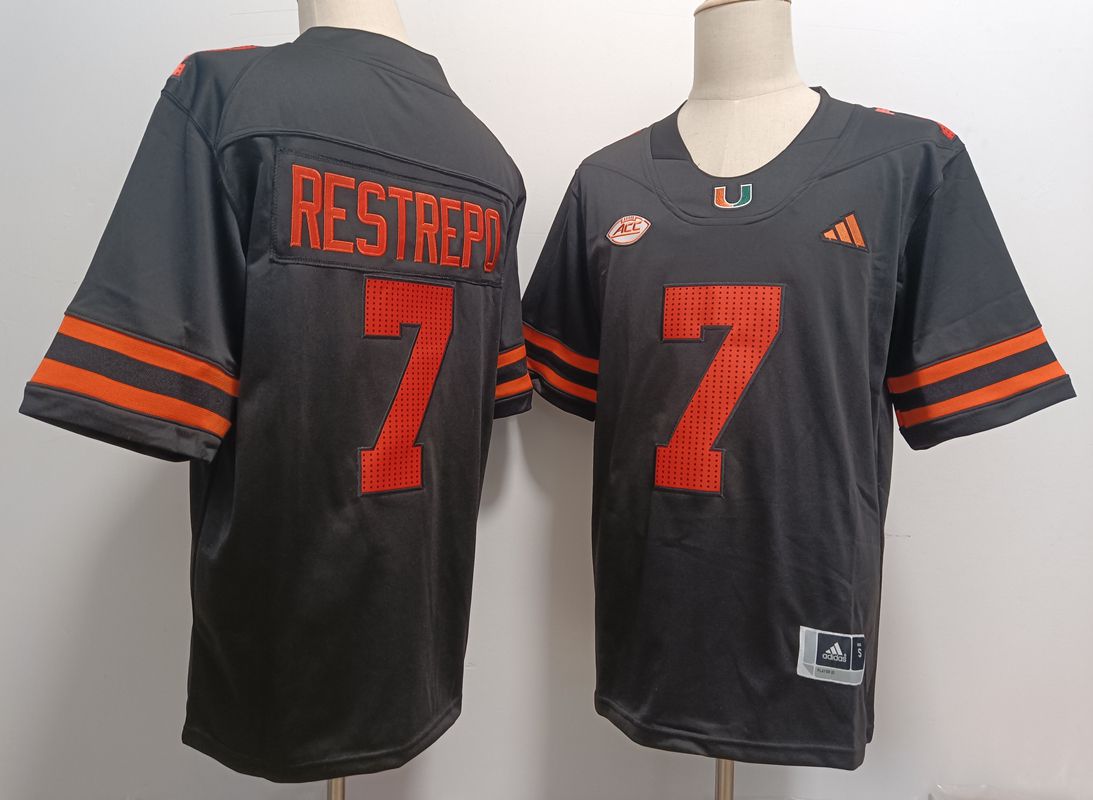 Men Miami Hurricanes #7 Restrepo Black 2025 NCAA Jersey